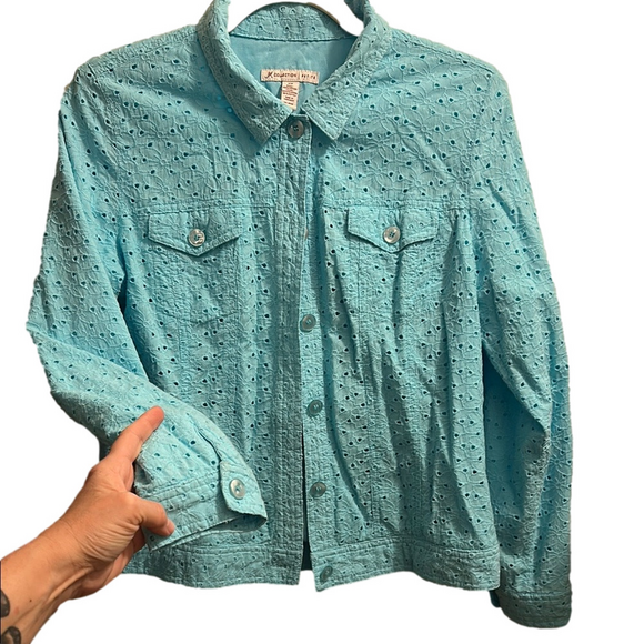 JM Collection Blue Jacket with eyelet design - Picture 4 of 8